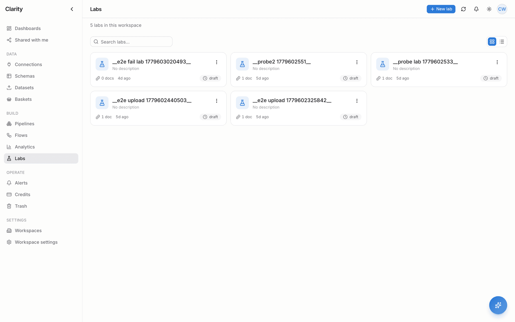 Clarity Labs — extracted documents organized into labs.